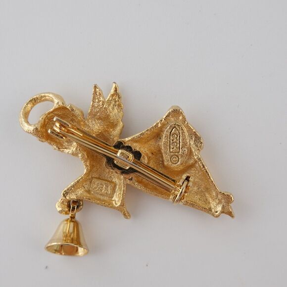 Vintage Gold Tone Cherub Angel Ringing Bell Brooch Pin - Picture 7 of 16
